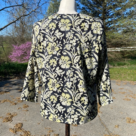 Jones New York women' Top 1X clear sequin Black/Lt Citron 3/4 sleeve Boxy blouse - Picture 4 of 7